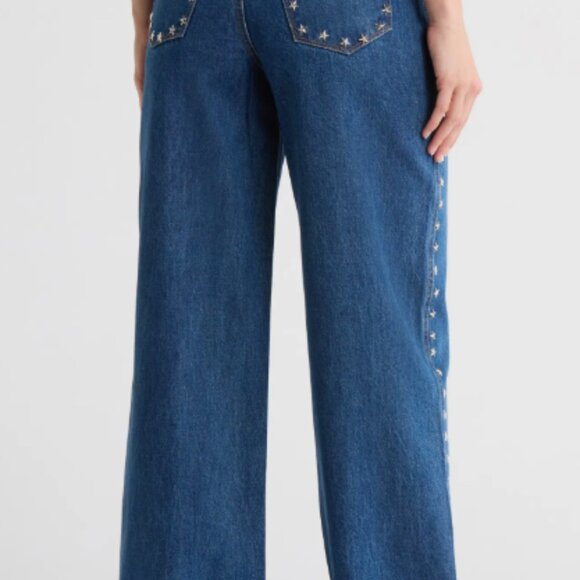 NWT BLANKNYC Franklin Star Studded Rib Cage High Waist Wide Leg Jeans - Picture 2 of 3